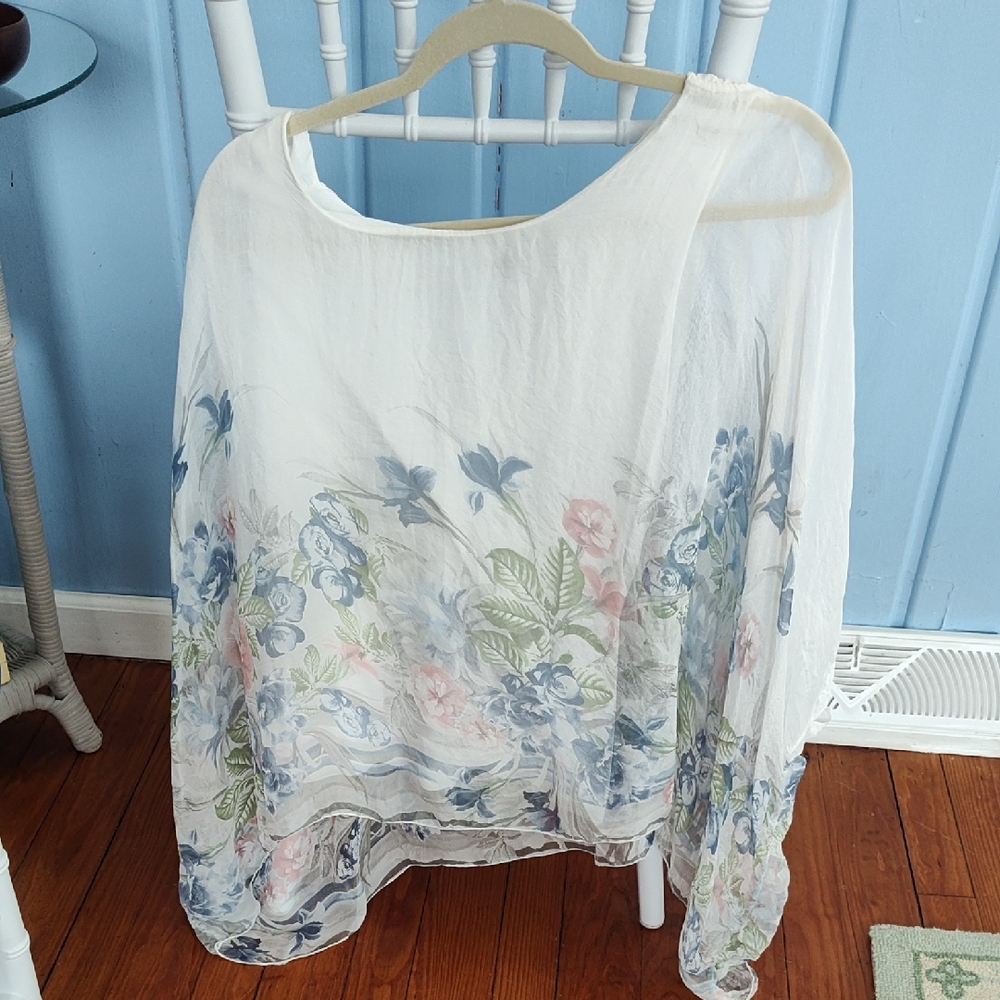 Elena Baldi 100% Silk Made In Italy Floral Sheer Women's Top